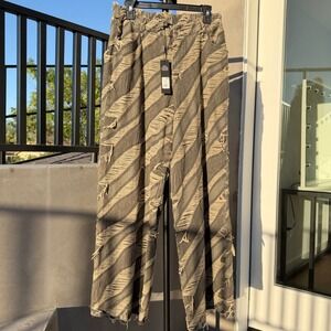 NWT Fashion Nova Distressed Wide Leg Pants Brown Tan Shredded M